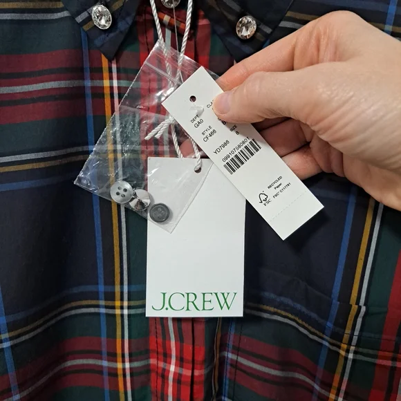J.Crew Embellished Garcon Shirt Stewart Tartan Cotton Poplin 8 NWT - Picture 8 of 10